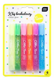 Interdruk Klej do dekoracji brokatowy 6kol neon 6 x 10,5 ml