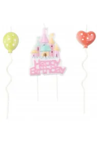 �wieczki urodzinowe zamek i balony, r�owy lub niebieski mix