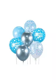 Godan Balony B&C srebrno-niebieski Happy Birthday 7 szt.