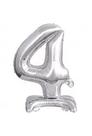 Amscan Balon foliowy mini cyfra 4 na stojaku srebrna