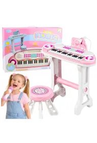 LeanToys Pianinko elektroniczne + sto�ek i mikrofon r�owe