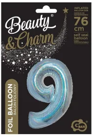Godan Balon foliowy B&C cyfra 9 holograficzna srebrna 76cm