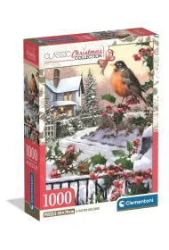 Puzzle 1000 element�w Xmas Coll Robin And Holly Bushes CLEMENTONI 37129 CLM