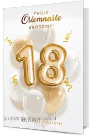 Pan Dragon Karnet B6 18 urodziny z�ote balony K.B6-1817