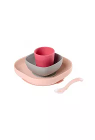 Beaba Komplet naczy z silikonu z przyssawk pink