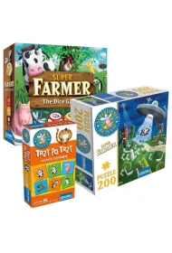 Pakiet: Superfarmer. The Dice Game, Trzy po trzy. Zwierz�ta Superfarmera, Puzzle 200 el. Superfarmer