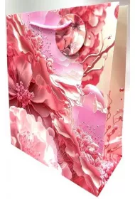 Fresh Torebka ozdobna matowa r�owe kwiaty 26x32x12cm