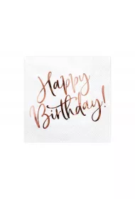 PartyDeco Serwetki Happy Birthday bia�e 33x33 cm