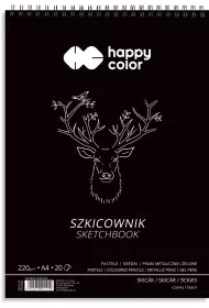 Happy Color Szkicownik na spirali CZARNY, A4, 220g, 20 arkuszy 20 kartek