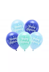 PartyDeco Balony Eco Happy Birthday niebieski 26cm