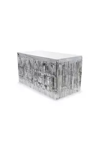 Skirting foliowy z frdzlami srebrny 300x80cm