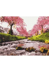 Brushme Malowanie po numerach - Rzeka przy sakurze 40x50cm