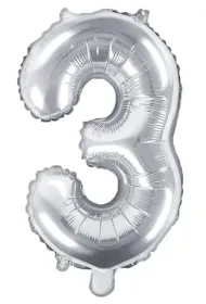 PartyDeco Balon foliowy Cyfra "3", 35cm, srebrny