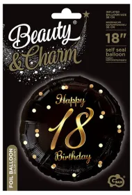 Godan Balon foliowy Happy 18 Birthday czarny 45cm