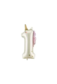 PartyDeco Balon foliowy Cyfra   1   Jednoro�ec, 93cm, mix