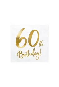 PartyDeco Serwetki 60th Birthday bia�e 33x33cm
