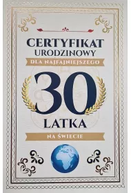 Yeku Karnet Certyfikat Urodzinowy 30 urodziny m�skie