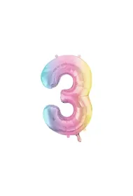 PartyDeco Balon foliowy Cyfra 3 pastelowy t�czowy 86cm