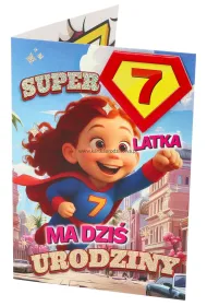 Yeku Karnet Urodziny 7 dziewczynka - Superbohaterka