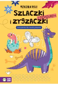 Szlaczki i zygzaczki z dinozaurem. �wiczenia od nauki pisania. Przedszkolak rysuje