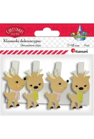 Titanum Klamerki drewniane z dekorem renifer 4 szt.