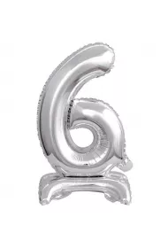 Amscan Balon foliowy mini cyfra 6 na stojaku srebrna