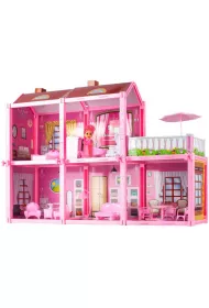 Domek dla lalek  Villa lalka mebelki zestaw rowy 44cm Malis