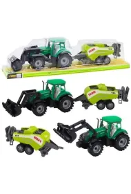 Traktor z �adowaczem i pras� rolnicz� zielony LeanToys