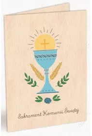 Cozywood Karnet drewniany C6 Komunia kielich + koperta