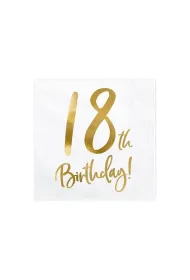 PartyDeco Serwetki 18th Birthday bia�y 33x33cm