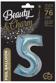 Godan Balon foliowy B&C cyfra 5 holograficzna srebrna 76cm