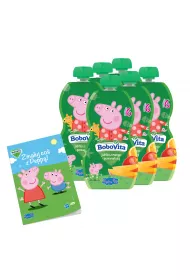BoboVita Zestaw winka Peppa Mus jabko mango pomaracza po 6 miesicu Zgrzewka + Kolorowanka Peppa GRATIS 6 x 100 g