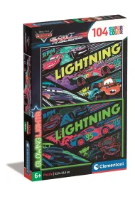 Puzzle 104 el. Glowing Cars Glow Racers Clementoni