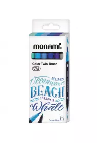 Monami Dwustronne pisaki z ko�c�wkami p�dzelkowymi Color Twin Brush Ocean Blue 6 szt.