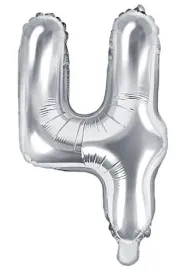 PartyDeco Balon foliowy Cyfra "4", 35cm, srebrny