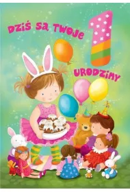 Art Nuvo Karnet 1 urodziny, roczek dziewczynka i zabawki