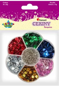 Titanum Cekiny 7mm 6 kolor�w + szpilki 15mm