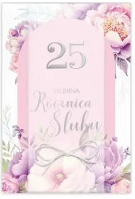 Karnet 25 Rocznica �lubu, fioletowe kwiaty B6 LUX