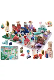 Klocki drewniane edukacyjne miasto puzzle 135el.