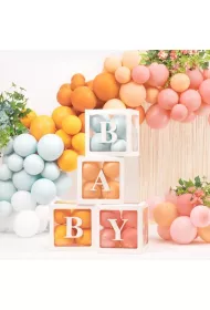 PartyDeco Pude�ka na balony BABY bia�e 30x30cm 4 szt.