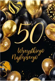 Karnet B6 50 Urodziny z�ote i czarne balony