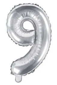 PartyDeco Balon foliowy Cyfra "9", 35cm, srebrny