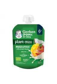 Gerber Organic Plant-tastic Deserek mango i brzoskwinia z musem kokosowym po 6 miesicu (31.07.2025) 80 g Bio