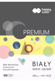 Happy Color Blok techniczny PREMIUM, biay, A4, 250g, 10 arkuszy biay 10 kartek