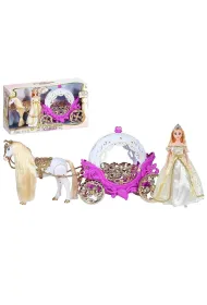 Karoca z lalk� 29cm z chodz�cym koniem r�owa Adar