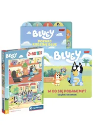 Pakiet: Bluey. Poznaj rodzin� Blue, Bluey. W co si� pobawimy? Ksi��ka z okienkami, Puzzle 2x60 el. SuperColor. Bluey
