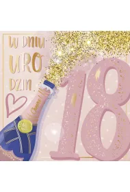 Kukartka Karnet 18 Urodziny kwadrat, szampan QR-017