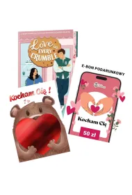 Pakiet: Love in Every Crumble (barwione brzegi), Karnet B6 z kopert� z�ocony Misiek Walentynki, e-Bon Karta Podarunkowa Kocham Ci� 50 z� TaniaKsiazka.pl