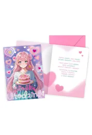 Kukartka Karnet urodziny dzieci�ce anime, dziewcz�ce, tort PR-558
