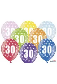 PartyDeco Balony 30cm, 30 Urodziny, Metallic Mix: 1op./6szt.